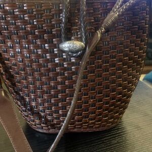 Brighton brown leather woven bucket bag shoulder or crossbody
